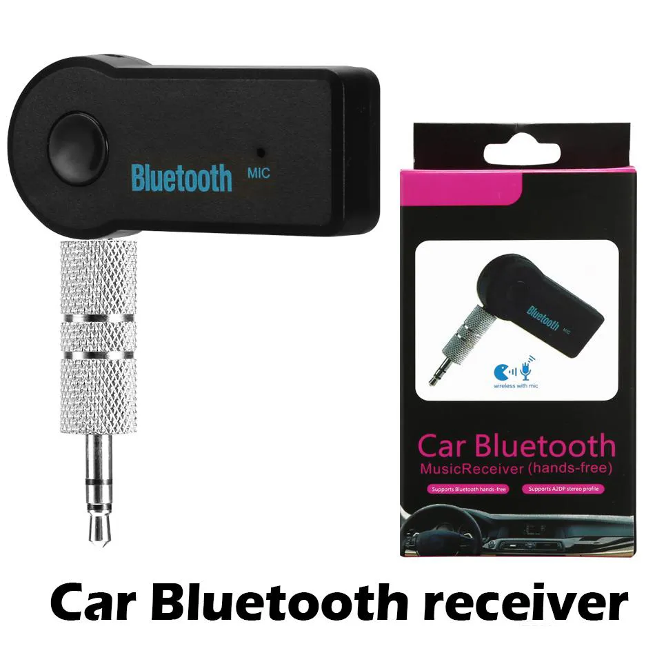 Universal 3.5mm Bilmonteringssats A2DP Trådlös FM Bluetooth-sändare AUX Audio Music Receiver Adapter Handsfree med MIC för telefon MP3 Retail Box