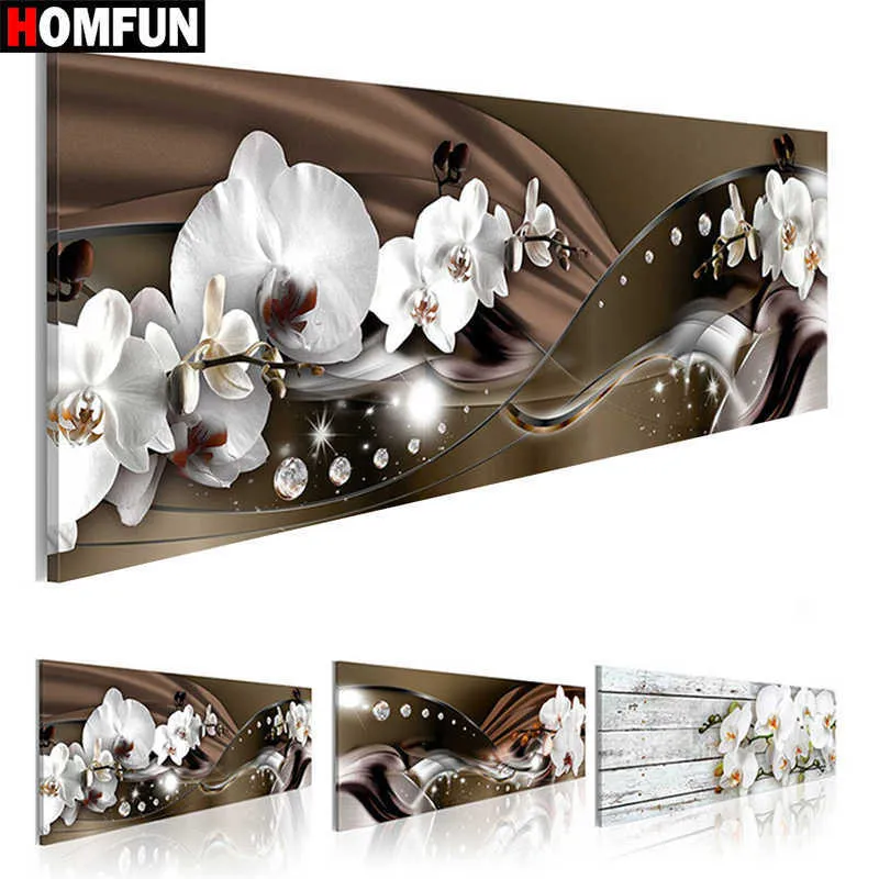 HOMFUN Voller quadratischer/runder Bohrer zum Selbermachen, Diamantgemälde „Orchideenblumen“, 3D-Stickerei, Kreuzstich, 5D-Heimdekoration, Geschenk BK01