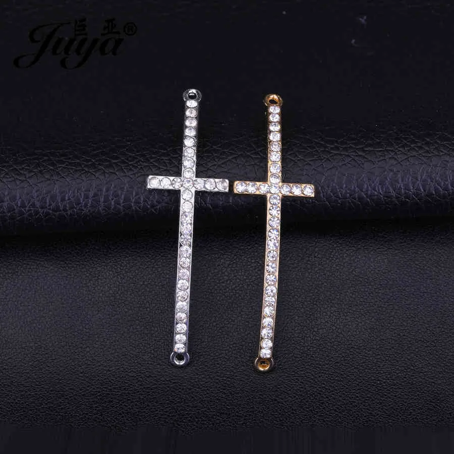 10st / Lot Cross Shape Connector Lyxigt Rhinestone Armband Neckalce Pendants Göra Kvinnor Smycken Resultat DIY