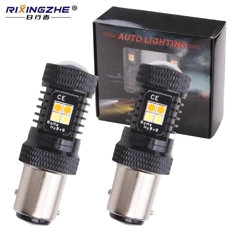 2pcs / Set Canbus S25 1157 Bay15D P21 / 5W Light Light Light 3030 Running Signal Brake Light Stop ParcheggioCar Lampada guida Dual Color Switchback LED