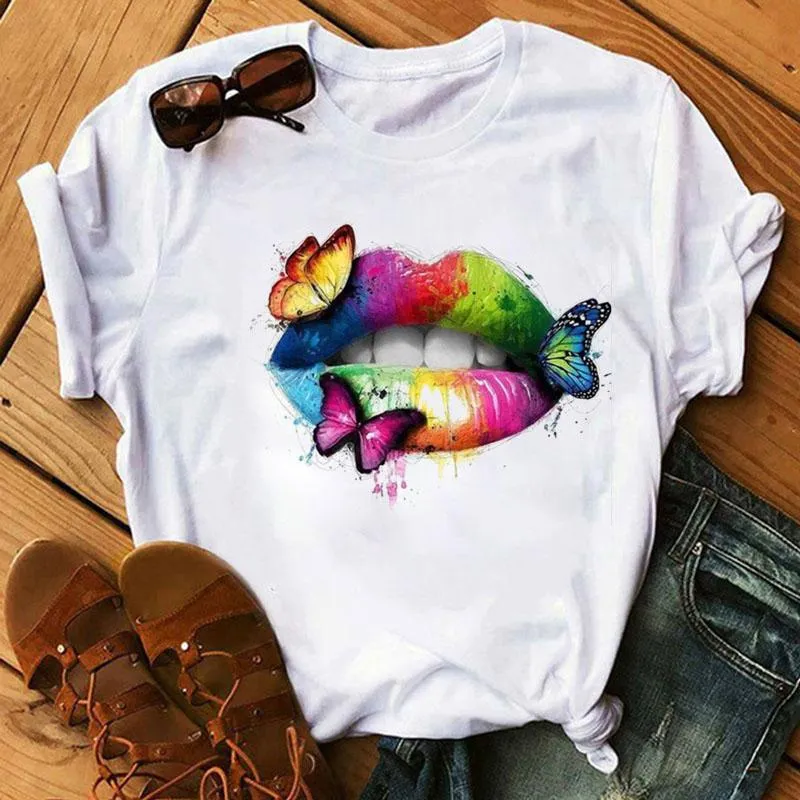 Camiseta Para Mujer Camiseta Para Mujer Zapatos Con Labios Rojos