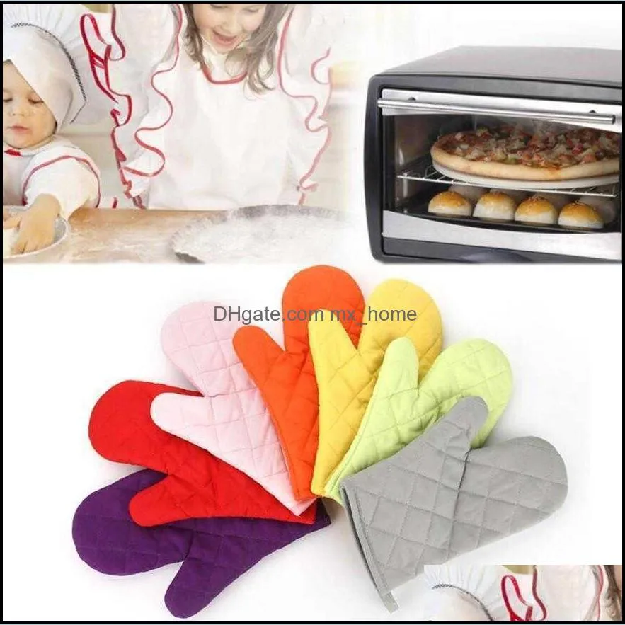 Oven Mitts Cotton Glove Heatproof Microwave Mitten Kitchen Cooking Thickened Microondas Insulated Non-slip Gloves 8 Colors 4546