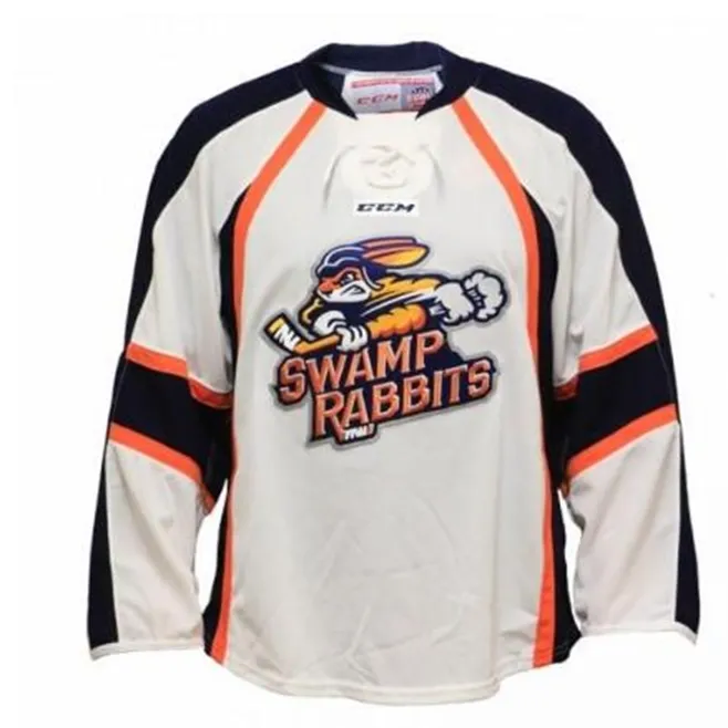 Günstiges, seltenes, echtes 001-Eishockeytrikot der ECHL 2016-17 mit vollständiger Stickerei, individuelles Eishockeytrikot der Greenville Swamp Rabbits oder individuelles Trikot mit beliebigem Namen oder Nummer