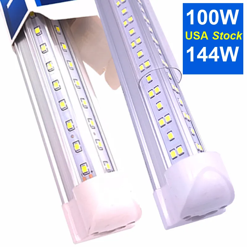 8ft led dükkan ışık fikstür, t8 tüp, 8 ayak 144 W 15000LM 6500K, temizle kapak, entegre V şekli, soğuk beyaz, bağlantılı yüksek çıkış, garaj için ampuller, 25pc