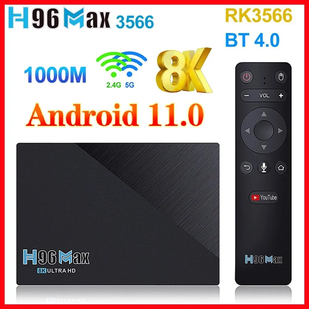 Rockchip Android 11 스마트 TV 박스 H96 Max RK3566 4GB 32GB 8GB 64GB 2.4G 5G WiFi BT4.0 USB3.0 1000m 8K Google 보이스 YouTube