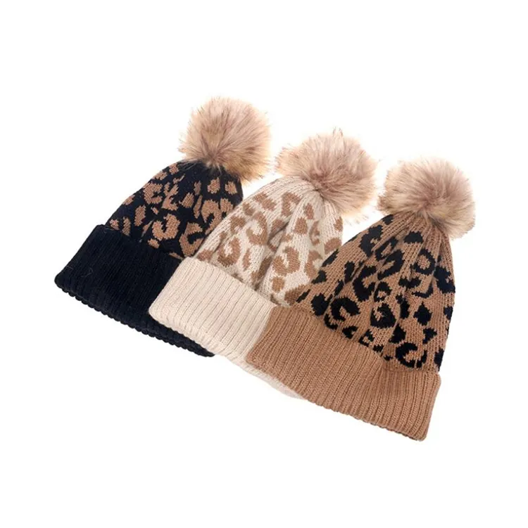 home Autumn /winter hair ball knitting hat fashion leopard grain curl edge wool hats European and American personality keep warm cap ZC501