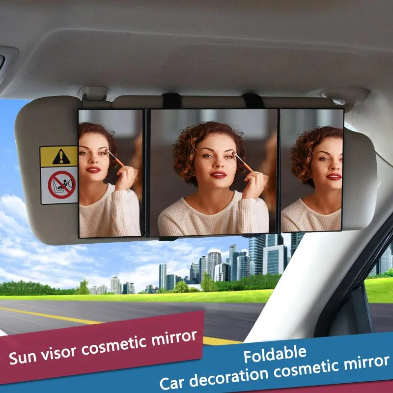 Autres accessoires d'intérieur Ghost Storm Miroir de maquillage de voiture 3 sections pliable Cosmétique Auto Pare-soleil Visière réglable