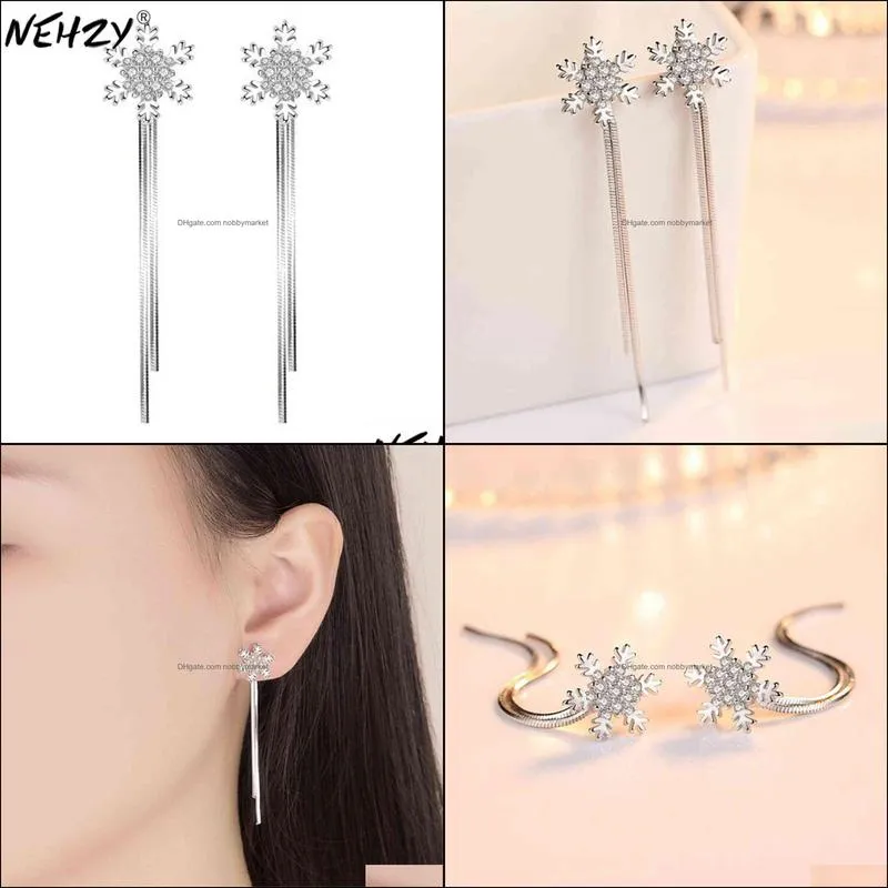 Nehzy 925 Sterling Silver New Jewelry New Woman Fashion Snowflake Hanging Style Exaggerated in the Long Female Drop Earrings