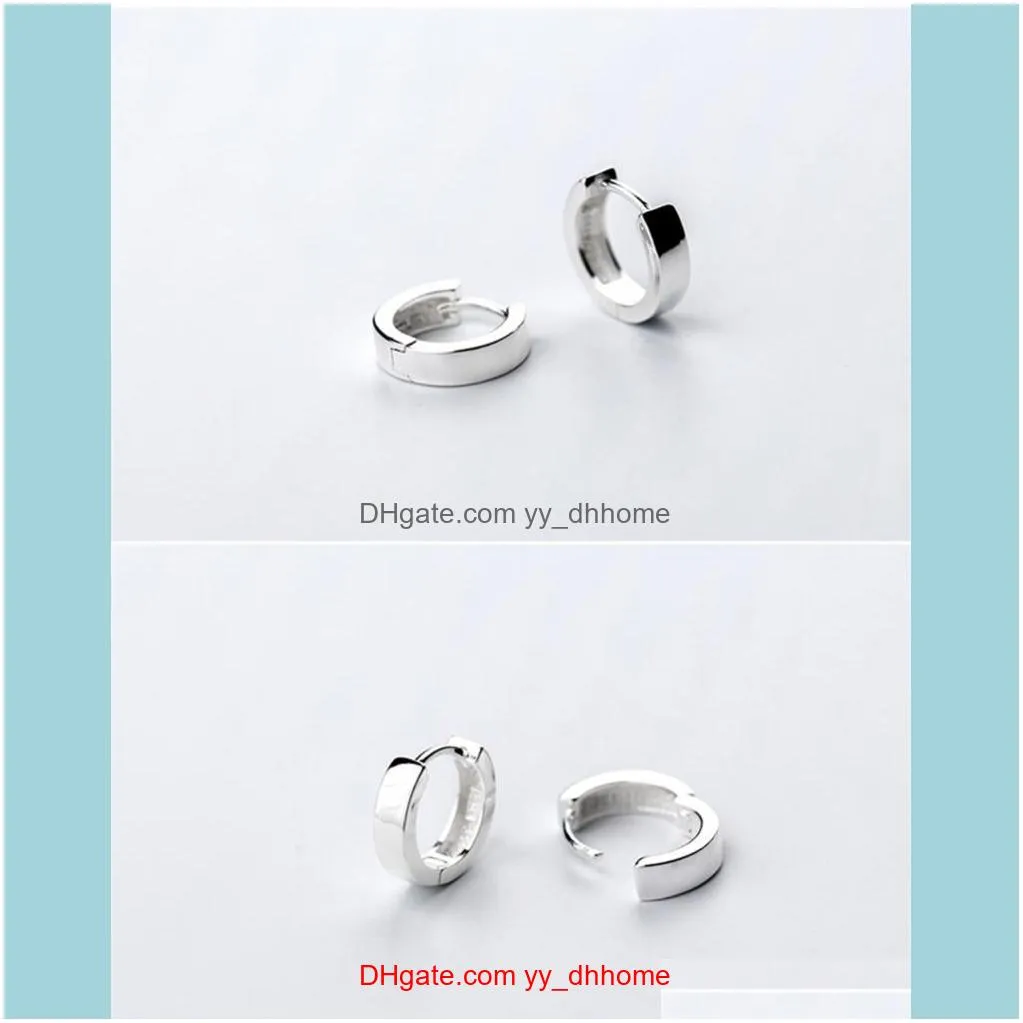 Sterling Silver Earrings Simple Smooth Round Trend Men Women Boys Girls Ear Jewelry Hoop & Huggie