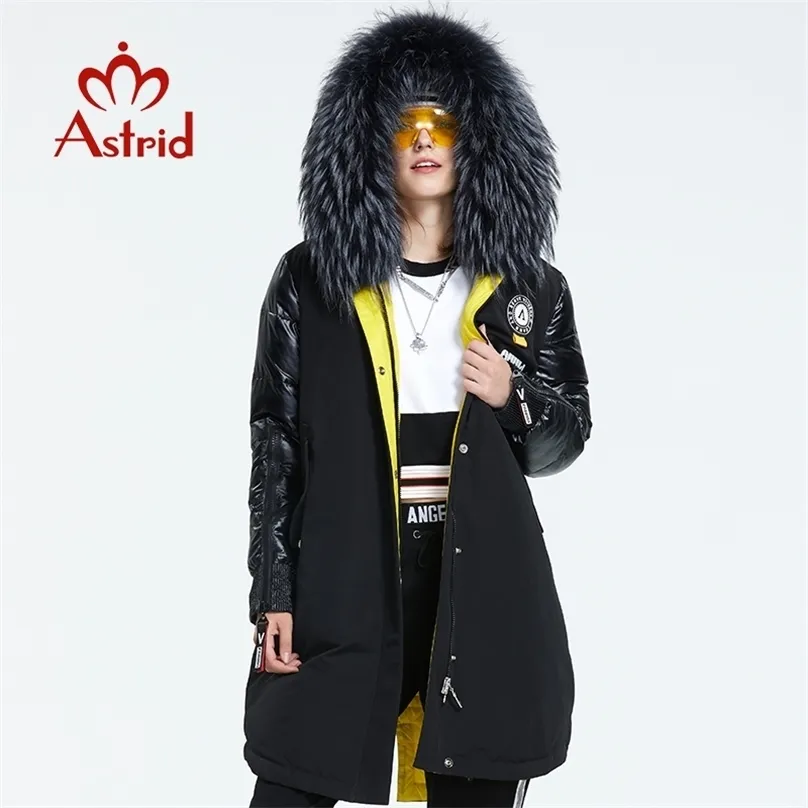 Astrid Winter Arrivl Women Down Jcket Z Futro Collr Fshion Style Hood Długi Zima Łóżeczko AR-3022 211013