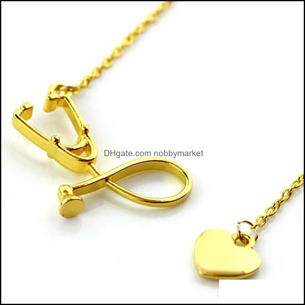12pcs European and American Hot sell Stethoscope Love heart necklace fashion simple short clavicle chain 4color select