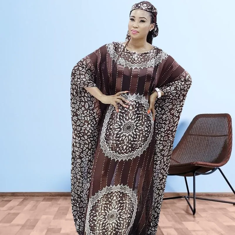 Etniska Kläder Afrikanska Klänningar För Kvinnor Bazin Riche Utskrift Femme Robe Ankomster Sommar Randigt Lös Mode