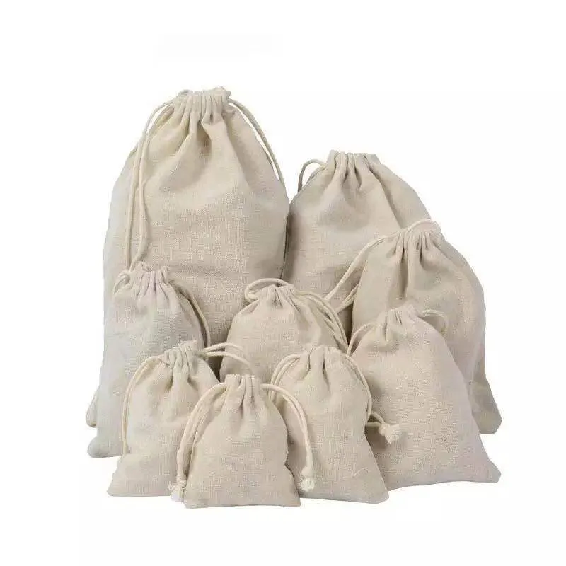 2021 Bomull Linen Storage Package Drawstring Coin Purse Travel Kvinnor Små tygväska Julklappspåse