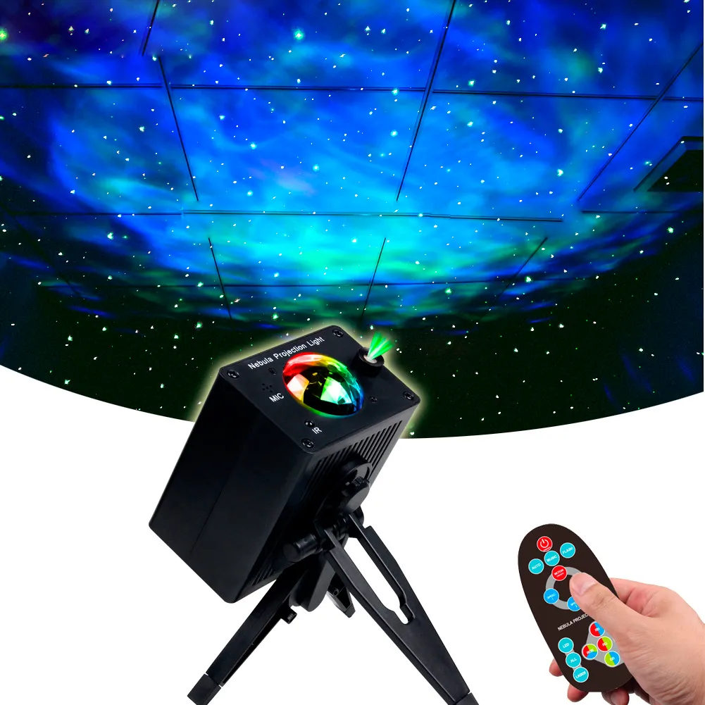 Stary Sky Projector Led Night Light Ocean Waving Lamp 360 Degree Rotation Nebula Atmosfär Ljus för Barn Barnrum IR Remote eller Voice Control