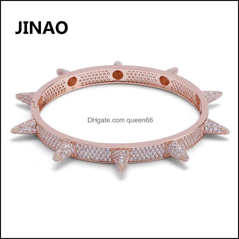 Luxury Iced Out Bling Cubic Zircon Hip Hop Rose Gold Silver Color Rivet Bracelets Spike Bangles Gifts for Men Women