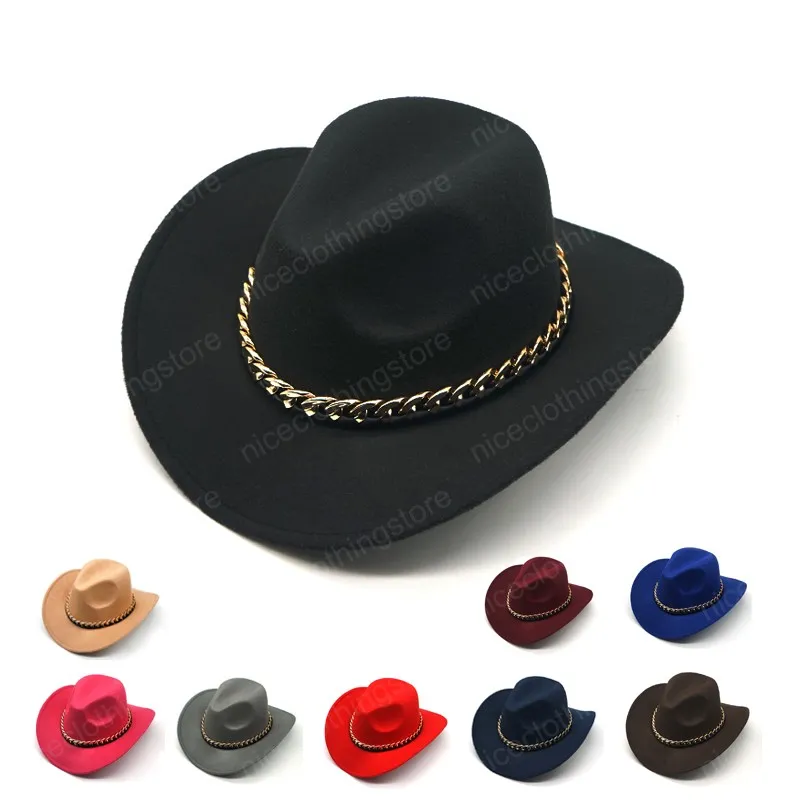 Outono inverno novo vintage lãs western cowboy chapéu para homens homens largamente borda cowgirl jazz tampão com couro toca sombrero boné