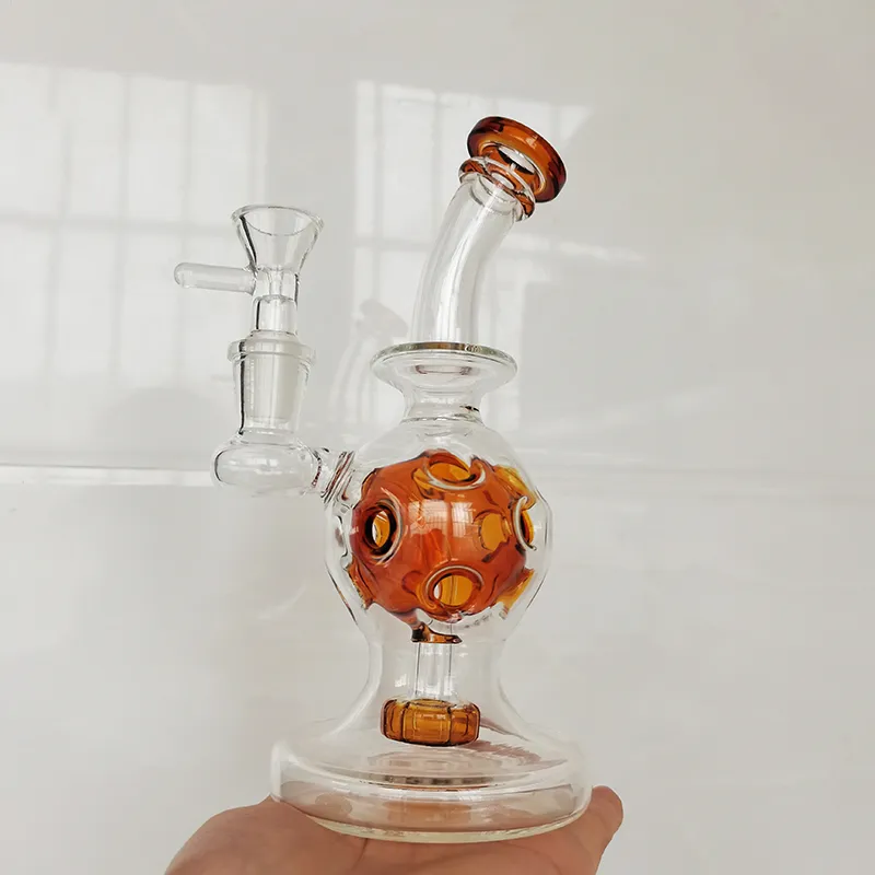 7 inch Height Thick Bent Neck Glass Bongs Brown Hookahs Smoking Pipe Oil Dab Rigs Honeycomb percolator Water Pipes female Joint With 14mm Clear Bowl for Smokers Gift