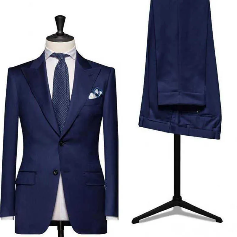 Slim fit Business Men Costumes 2 Pièce De Mariage Tuxedo Peaked Lapel Male Fashion Set Veste avec Pantalon Groom Costumes Nouvelle Arrivée X0909