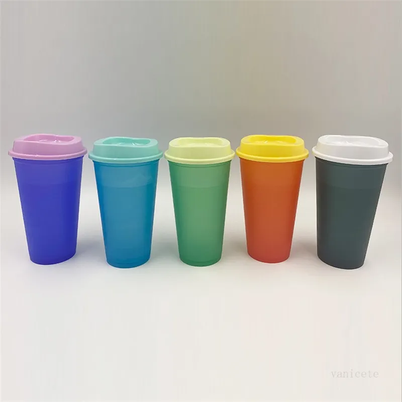 16oz Renk Değiştirme Bardaklar Plastik İçecekler Saman Yaz Ile Tumblers Kullanımlık Soğuk İçecek Kupası Sihirli Kahve Kupaları T9i001195