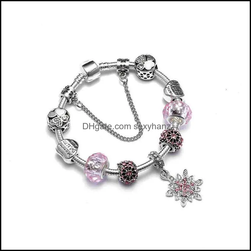 Bracelets bracelet DIY personality PINK GLASS BEADS BEADED snowflake pendant