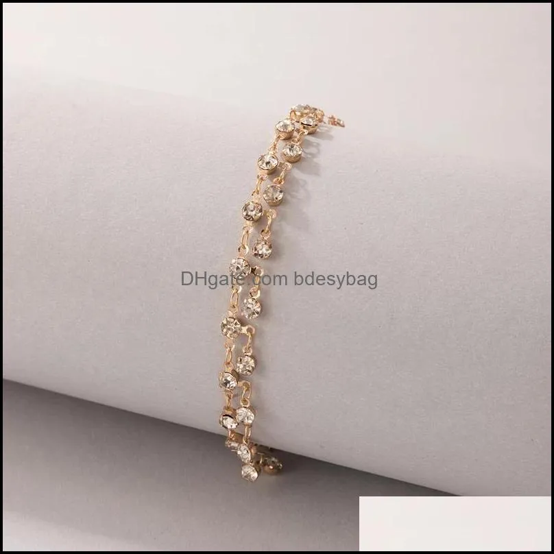 Bohemia Summer Anklets Gold Color Multi-layer Clear Crystal Stone Jewelry Women Ladies Jewelry Accessories