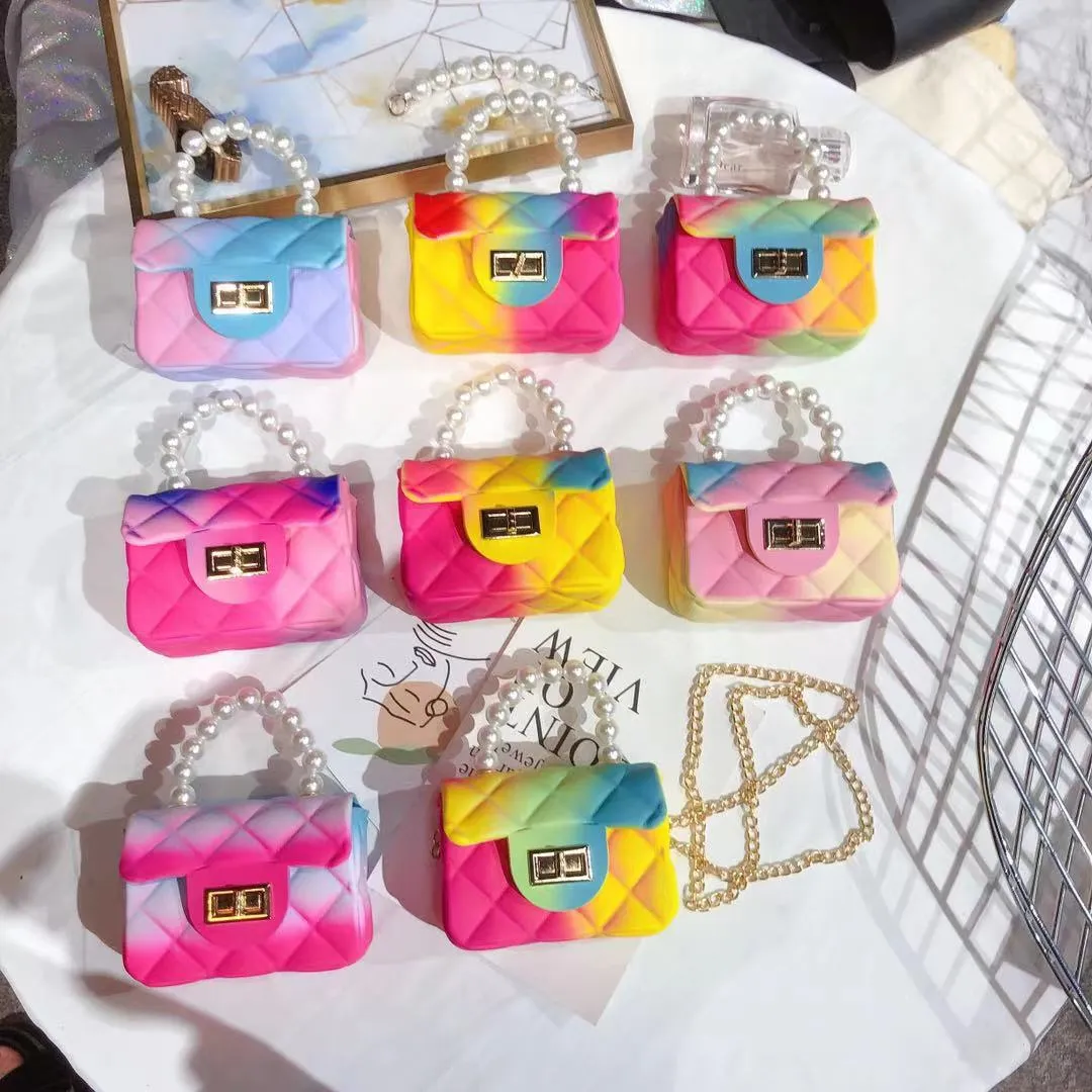 Bambini Ragazze Fashion Mini Rainbow Principessa Catena perla Messenger Handbag Lussurys Designer Borse Borsa a tracolla Borsa a tracolla Singola Borsa a cambio