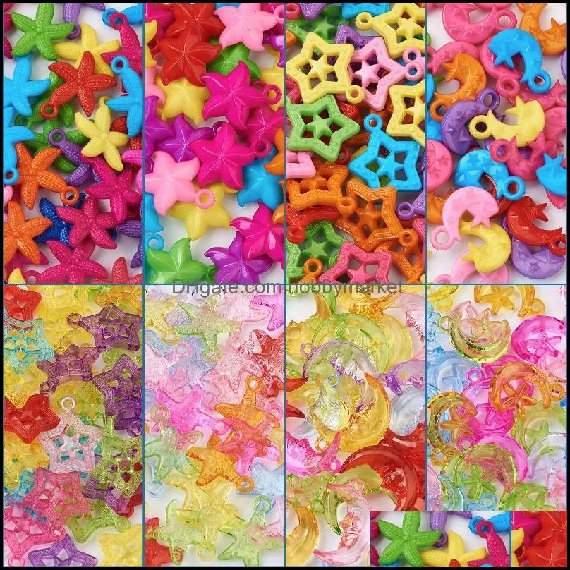 Charms 400pcs/Set Transparent & Opaque Acrylic Charm Star Moon Pendants For Jewelry Making Decor Accessories 25x19x6mm