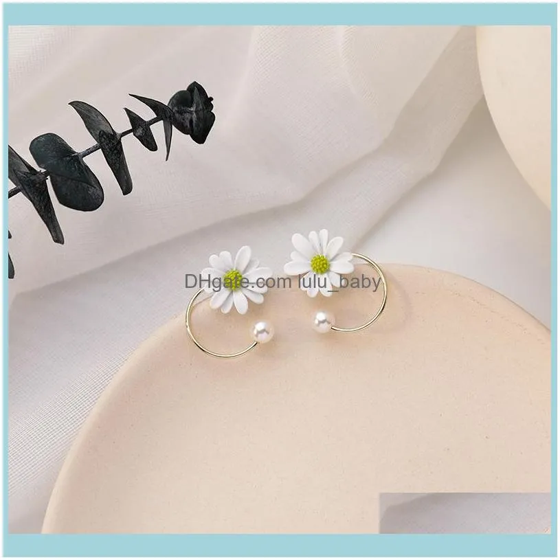 Stud Korea 2021 Trendy Flower Simulated Pearl Circle Earrings For Women Girls Fashion Jewelry Beach Holidays Oorbellen1