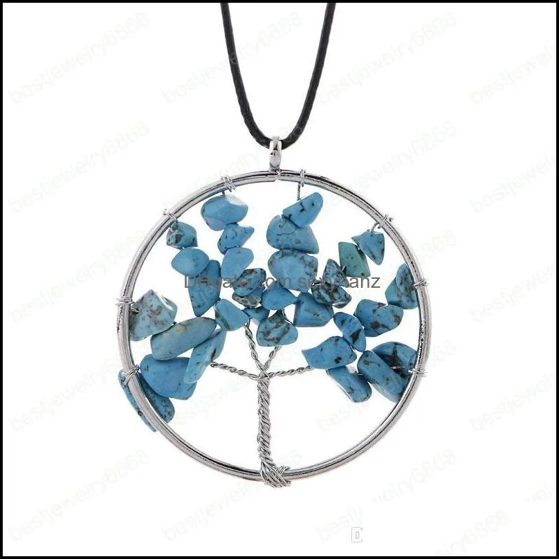 New 7 chakra Tree of Life Necklaces Natural crystal quartz Stone Pendant Leather Wax Rope chain For Women Fashion Jewelry Gift