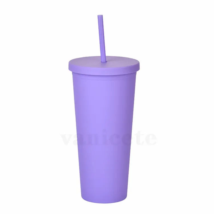 Hot Drinkware 12 Kleuren Dubbel-Deck Plastic Stro Cups Koffie Cup Bar Gereedschap 22oz Straight Cup Plastic Mokken ZC067