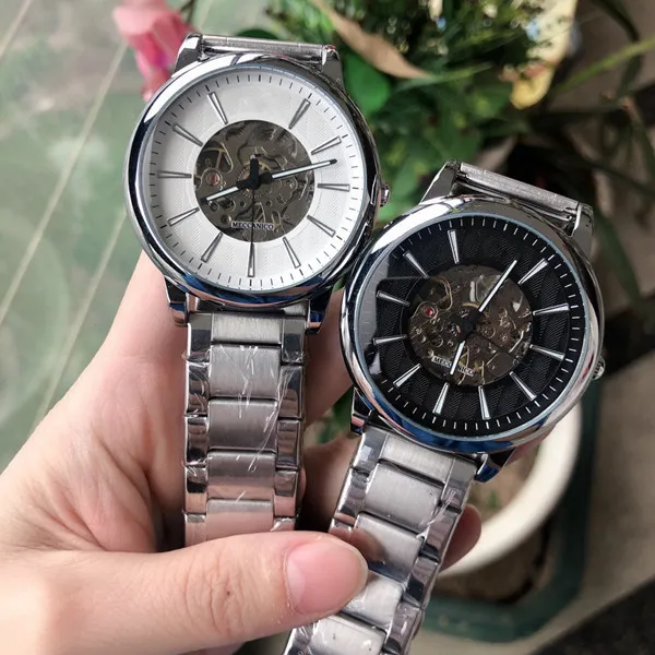 Mens Business Hollow Automatic Mechanical Watch With Steel Band