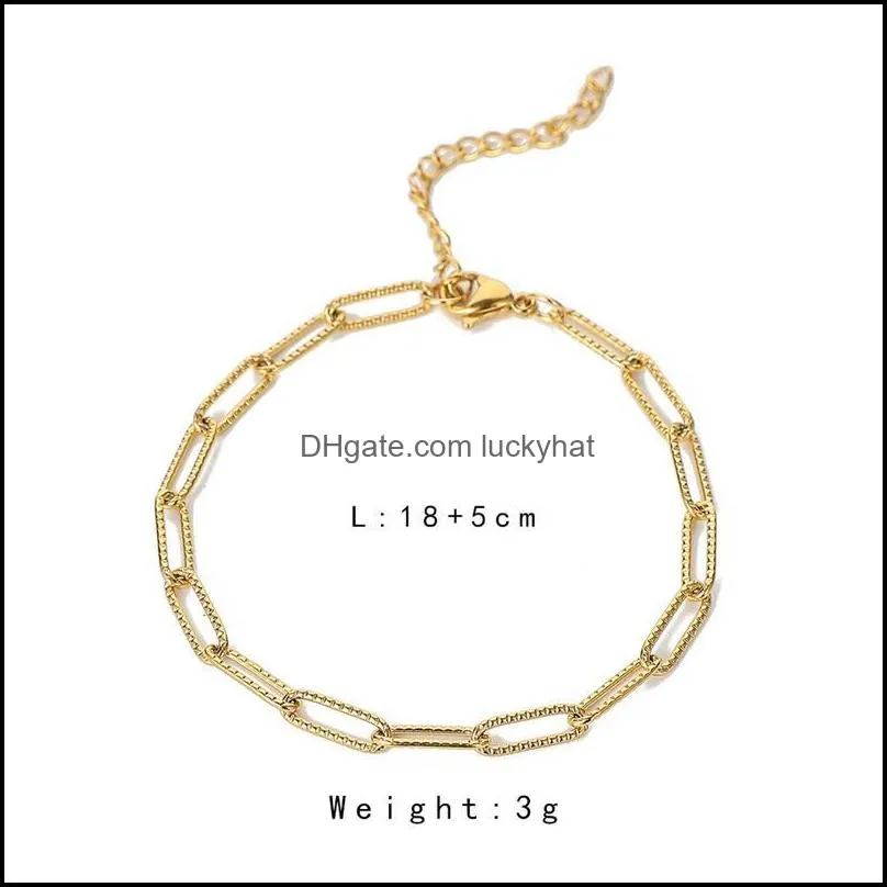 Link, Chain Boho Pattern Stainless Steel Bracelets For Man Women Gold Color Jewelry Oval Adjustable Length