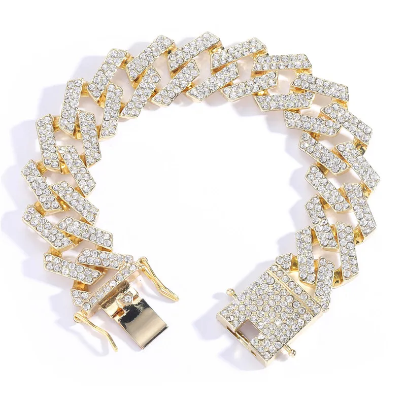 Fashion di lusso con strass Braccialetti cubani cubani Bracciali da donna Uomini Hip Hop Simple Design Bracelet Gold Silver Colory Jewelry