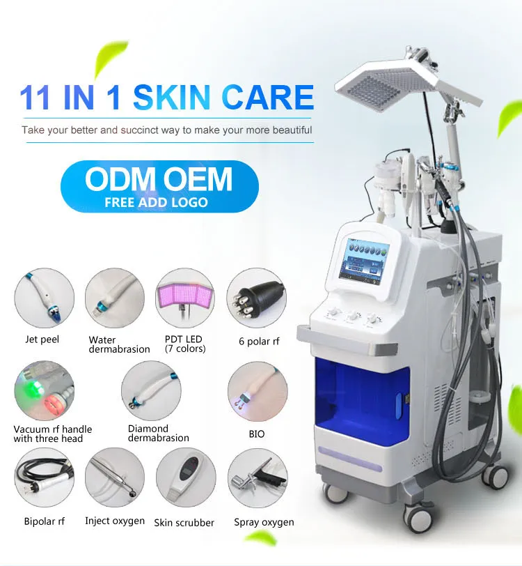 Vertical type 11 in 1 Oxygen Jet Peel deep cleaning Diamond Hydrodermabrasion Hydro Facial Microdermabrasion aqua peel machine high pressure injection