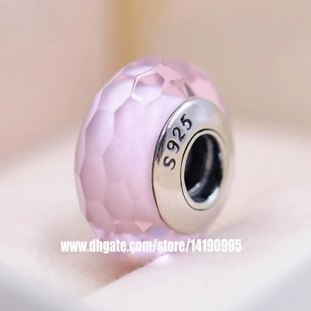 2 pz S925 Argento Sterling Vite Filettata Perle di Vetro di Murano Sfaccettato Rosa Adatto Pandora Fascino Gioielli Bracciali Collane