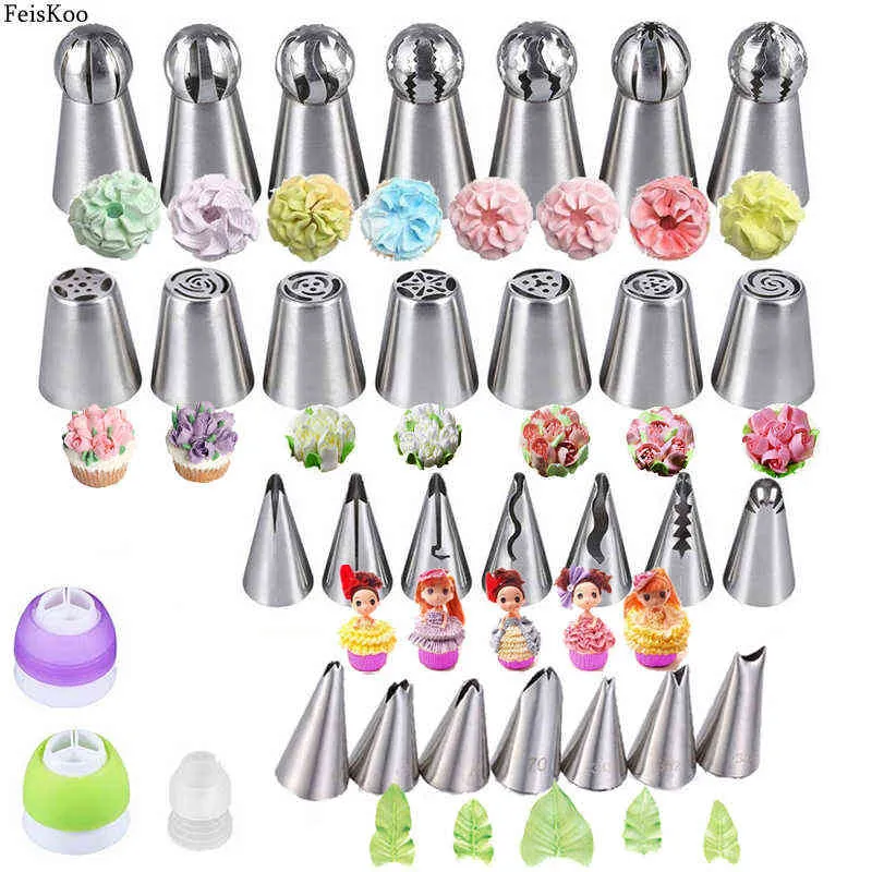 31st Ryska Tulpan Icing Piping Dysor Tips Konfektyr Blomma Krämmunstycken Pastry Leaf Tips Cupcake Cake Decorating Tools 211110