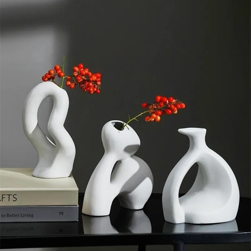 Vase keramik vit nordisk stil modern minimalistisk för heminredning dekoreracion nordica hogar 211103