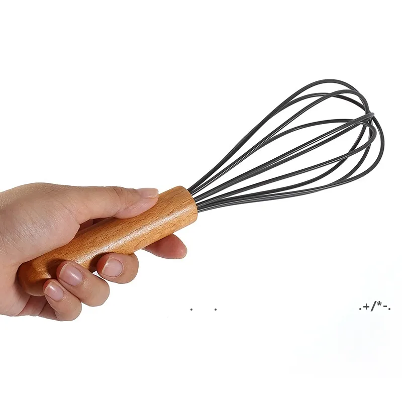 nuovo Manico in legno Frullino per le uova Frusta Manuale Crema in silicone Burro Uova Strumento Impastatrice Utensili da cucina EWF5924