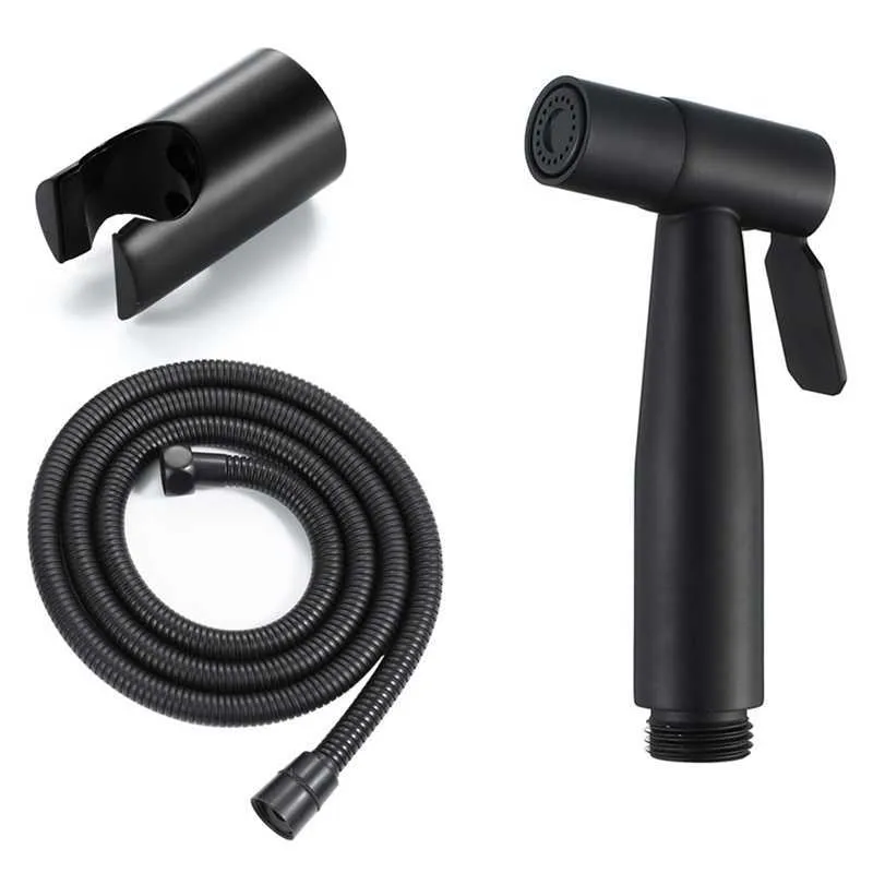 LBER Handheld Bidet Spray Douche Set Toiletspuit Douche Kit Bidet Kraan met basis en 1,5 m slang, zwart H0911