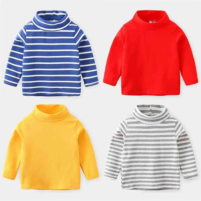 Spring Autumn 2 3 4 6 810 Years Children'S Long Sleeve Cotton High Neck Basic Turtleneck Striped T-Shirt For Baby Kids Boy 210625