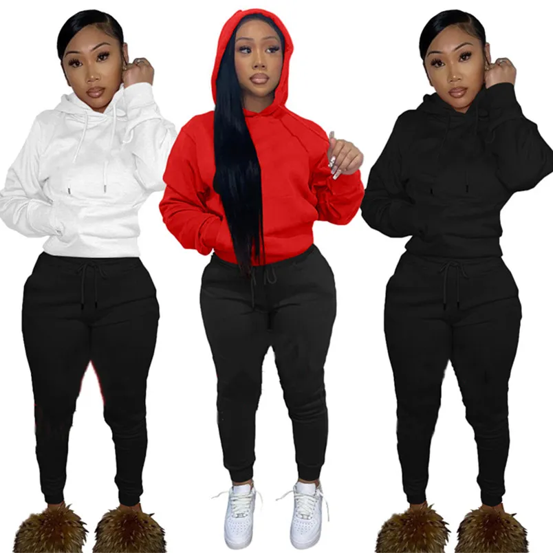 Bomull jogging kostym kvinnor tracksuits falla vinter sweatsuits långärmad outfits hooded hoodie + joggers sweatpants två styck set plus storlek 2xl casual kostymer 6043