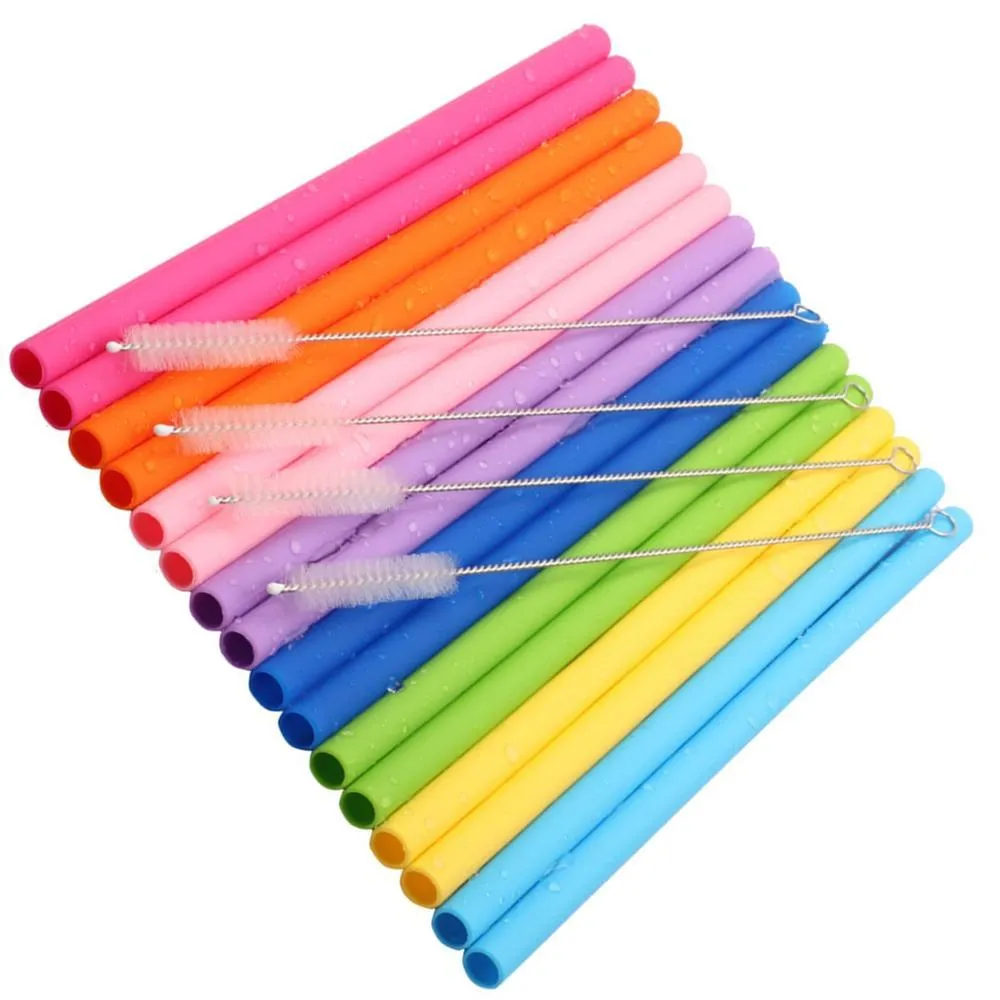 2021 BPA free reusable silicone straw drinking tube wide straight type suitable for kids multicolor hot selling