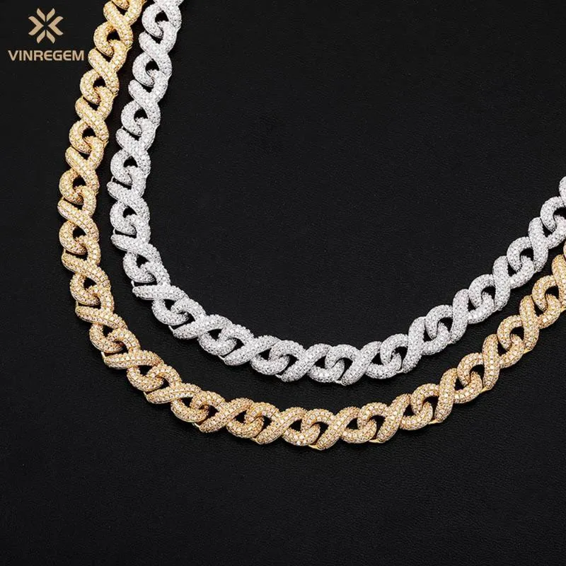 Cadenas Vinregem Hip Hop Rock 925 Plata de Ley 13 MM creado Moissanite collar de cadena de piedras preciosas para Mujeres Hombres joyería fina al por mayor