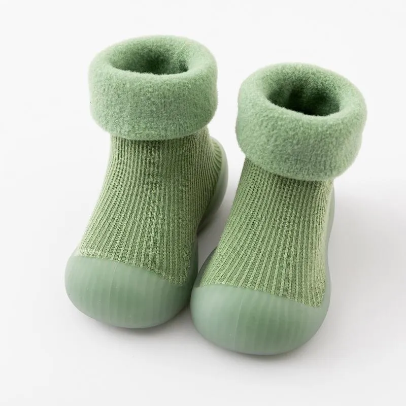 First Walkers Kids Toddler Baby Boys Girls Solid Warm Knit Soft Sole Rubber Shoes Socks Slipper Stocking