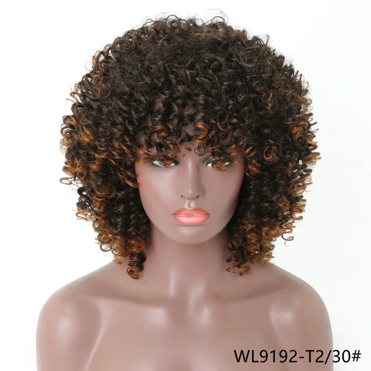 16 tums afro kinky lockiga syntetiska peruker simulering mänskliga hår peruk grå perruques de cheveux humains wl9192-t2 / 30 #