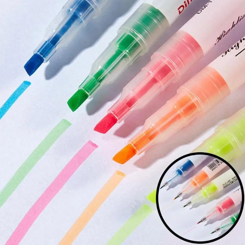 Highlighters 5 Colors/Box Double Head Highlighter Pen Mildliner Colors Fluorescent Markers Art Marker School Office Stationery Supplies