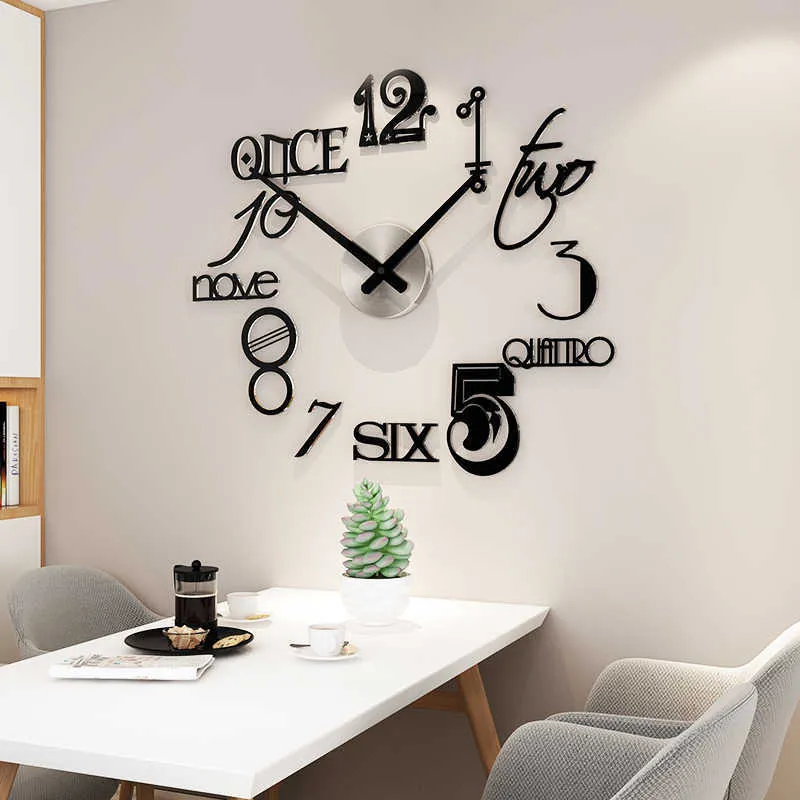 Style abstrait silencieux acrylique grand décoratif bricolage horloge murale Design moderne salon décoration de la maison montre murale Stickers muraux 210724