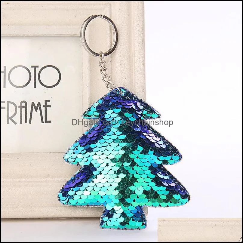 Cute Christmas tree Keychain Glitter Pompom Sequins Key Ring Gifts for Women Llaveros Mujer Charms Car Bag Accessories Key Chain