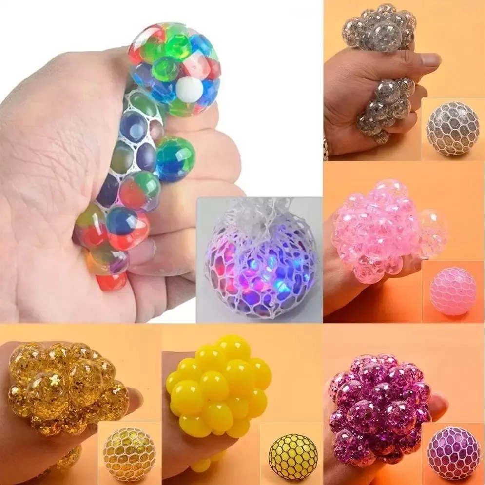 Stress relief squeeze druvbollar leksak 6cm lindra tryck bollar hand fidget regnbåge novelty mesh squeeze boll dekompression leksaker