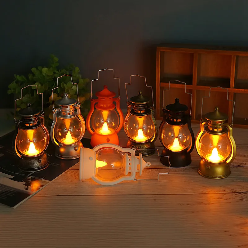 Retro Pumpkin Skull LED Pony Lantern Lights Halloween Decoration Prop Creative Holiday Bar Party Light Oil Lamp
